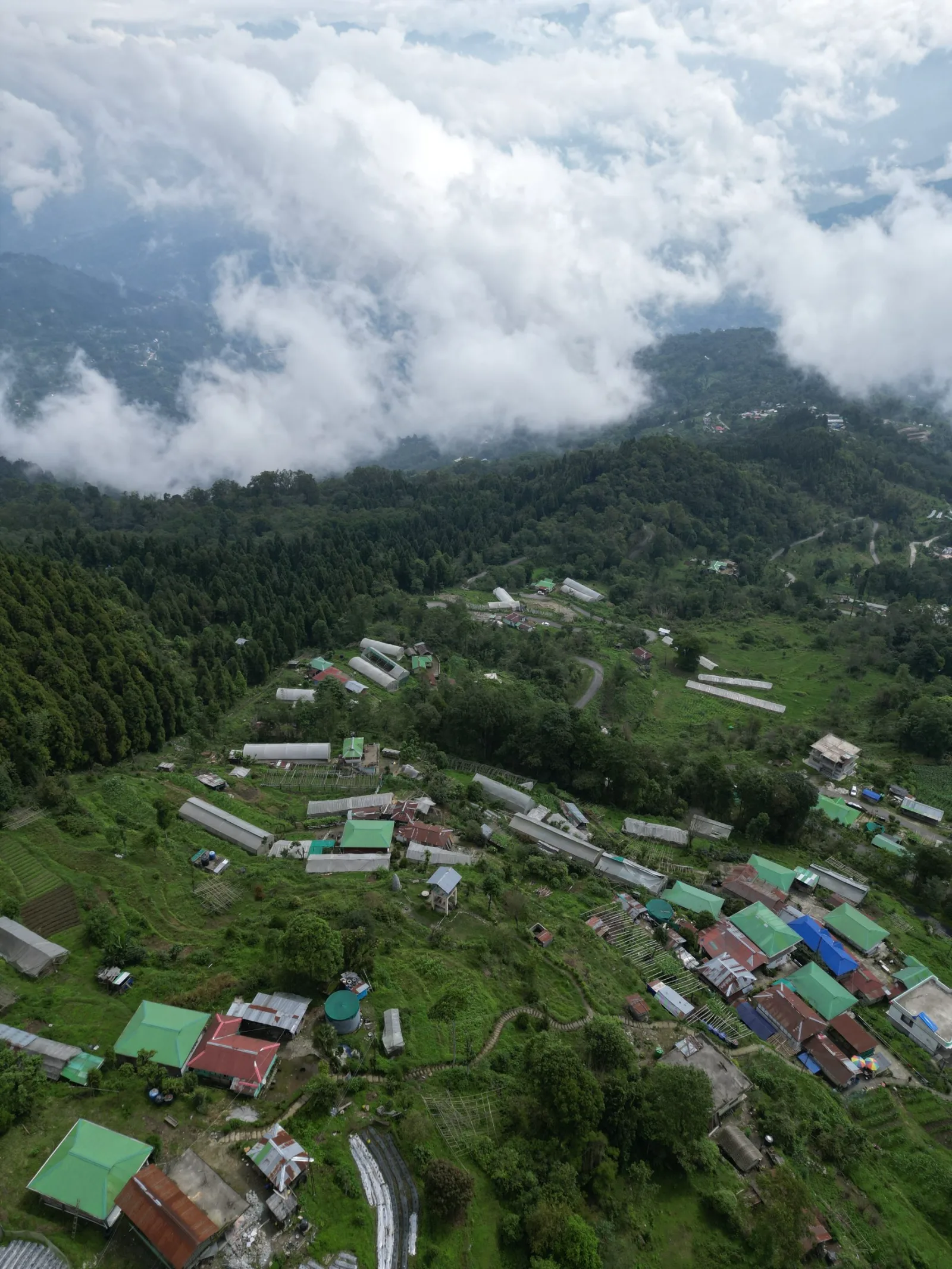 Aerial view of Yakten village along the ridge